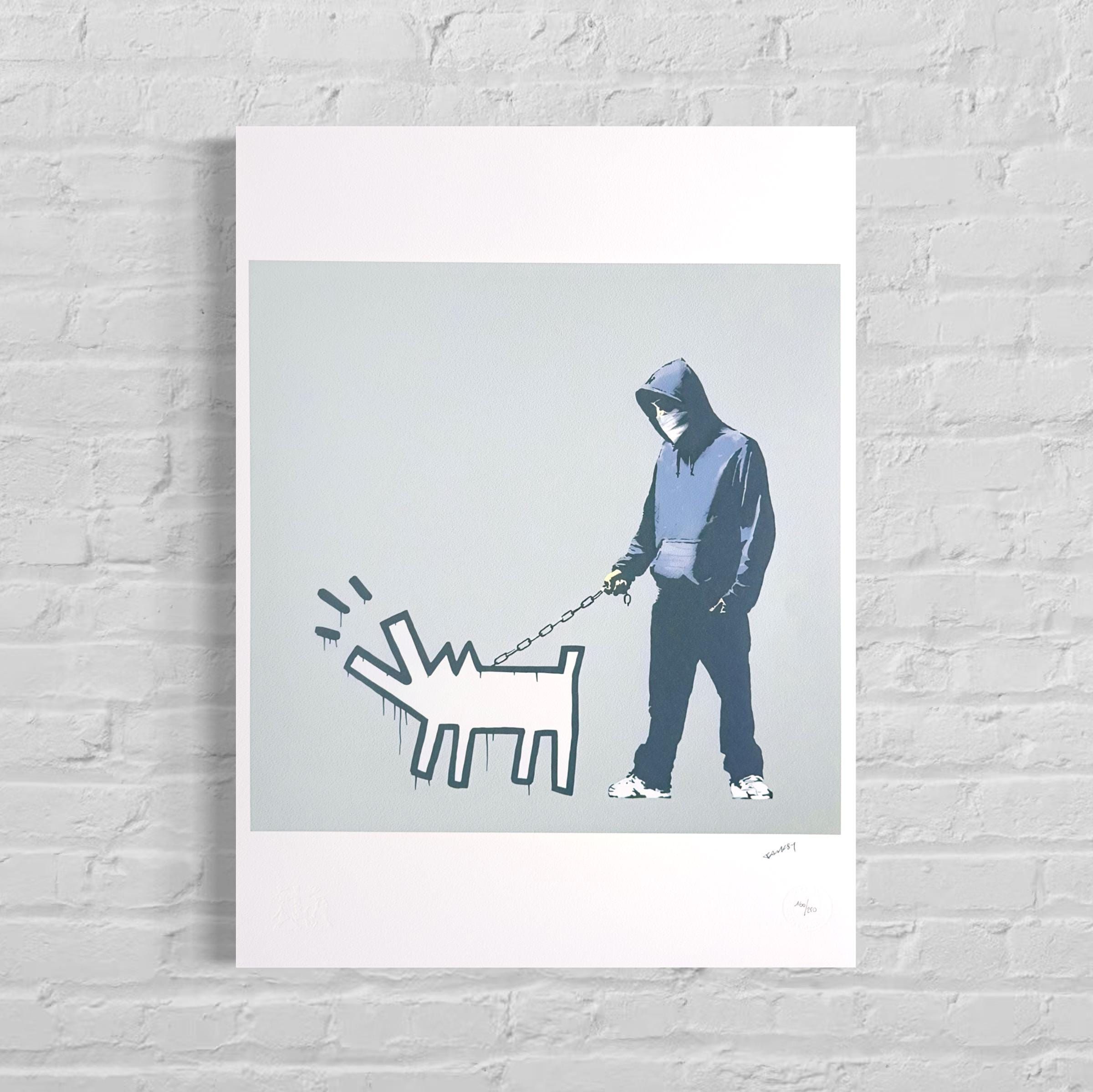 Genummerde editie BANKSY Barking dog (grijs) Gesigneerd - certificaat - Wall Art, Grafitti Art, Lithograph, Stencil Art